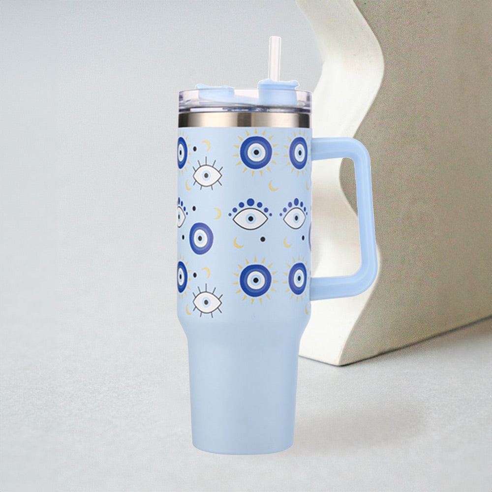Evil Eye Printed 40OZ Stainless Steel Tumbler With Handle – Insulated Travel Mug for Hot & Cold Drinks