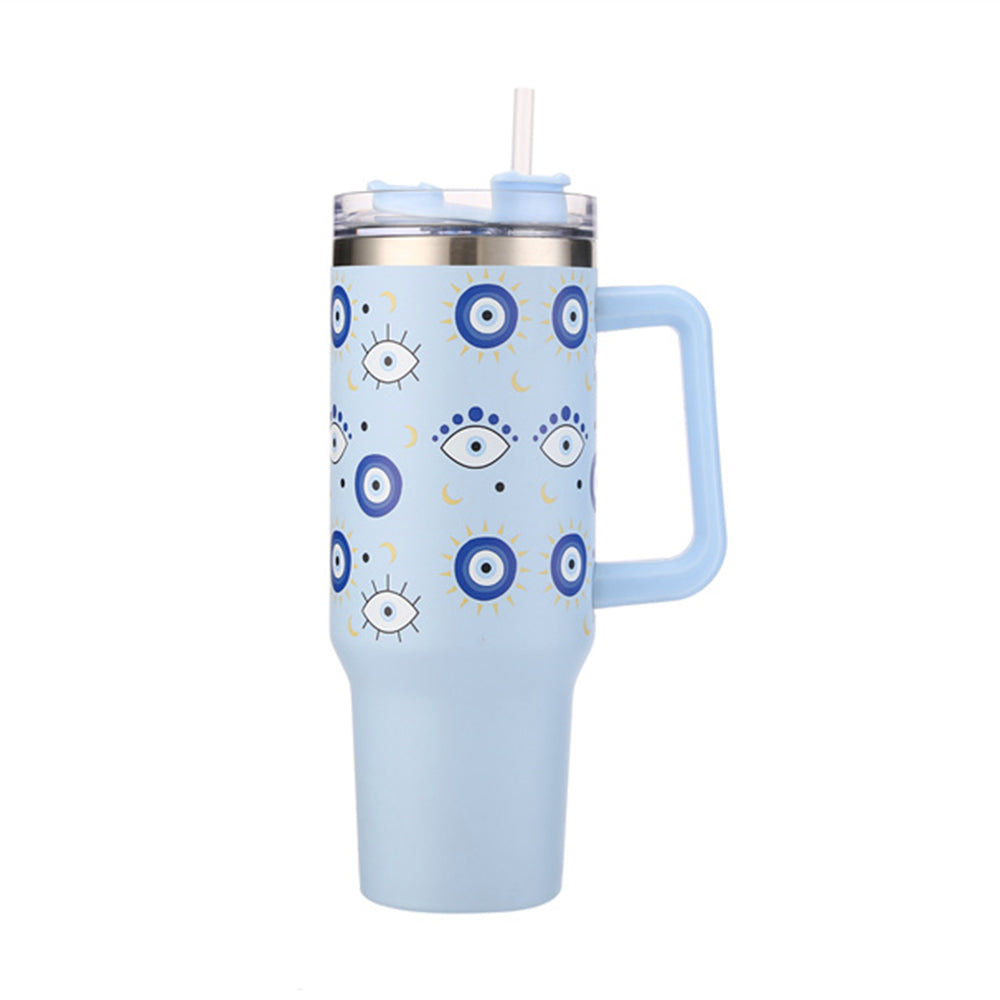 Evil Eye Printed 40OZ Stainless Steel Tumbler With Handle – Insulated Travel Mug for Hot & Cold Drinks