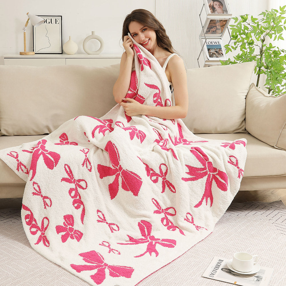 Bow Blanket | Bow Throw Blanket | Bow Patterned Reversible Throw Blanket
