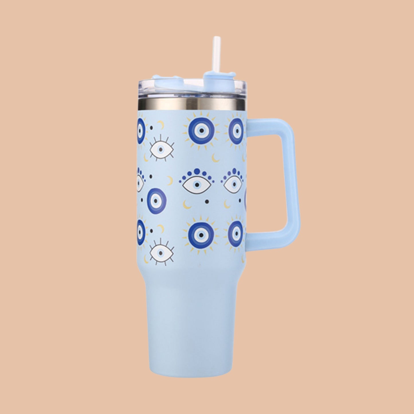 Evil Eye Printed 40OZ Stainless Steel Tumbler With Handle – Insulated Travel Mug for Hot & Cold Drinks