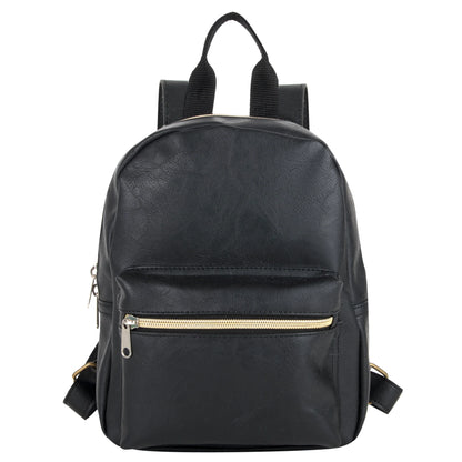 Mini Backpack 10 Inch Black Vinyl with Front Zipper Pocket