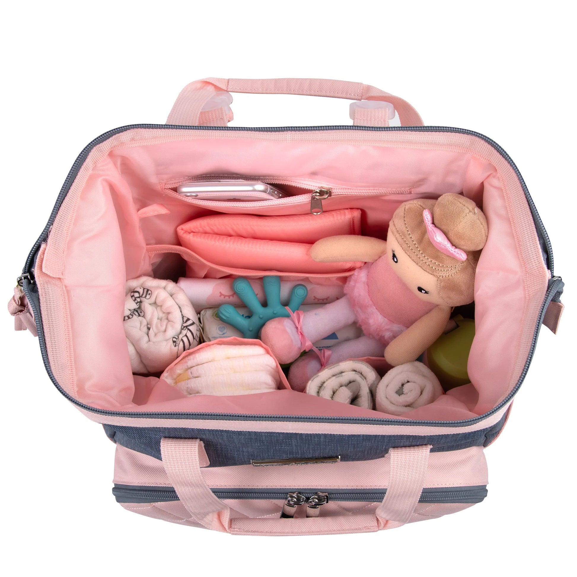 Baby Essentials Two-Tone Wide Opening Diaper Bag Backpack with Changing Pad and Stroller Straps