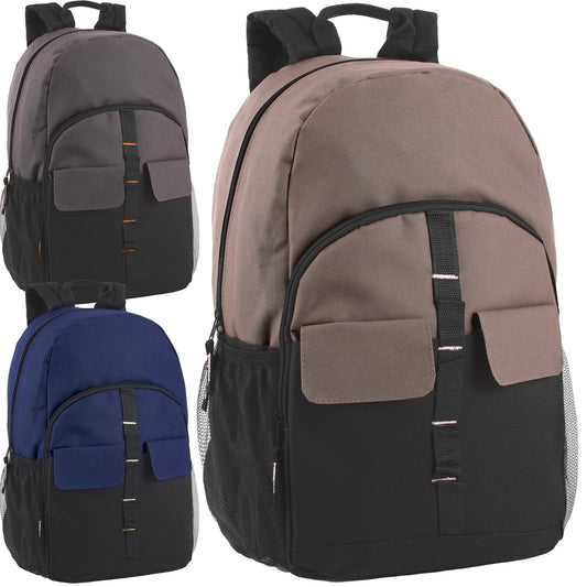 18 Inch Double Flap Daisy Chain Backpack - 3 Dark Colors
