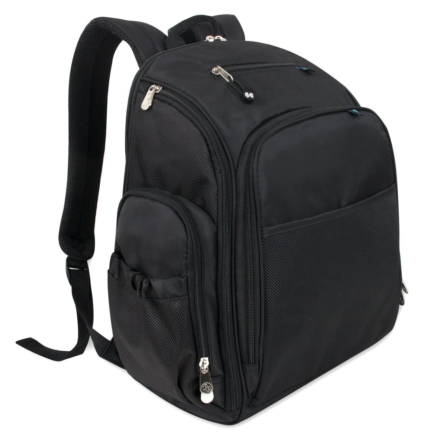 Fisher-Price Fastfinder Multi-Pocket Diaper Bag Backpack + Changing Pad Set - Black with Teal Interior