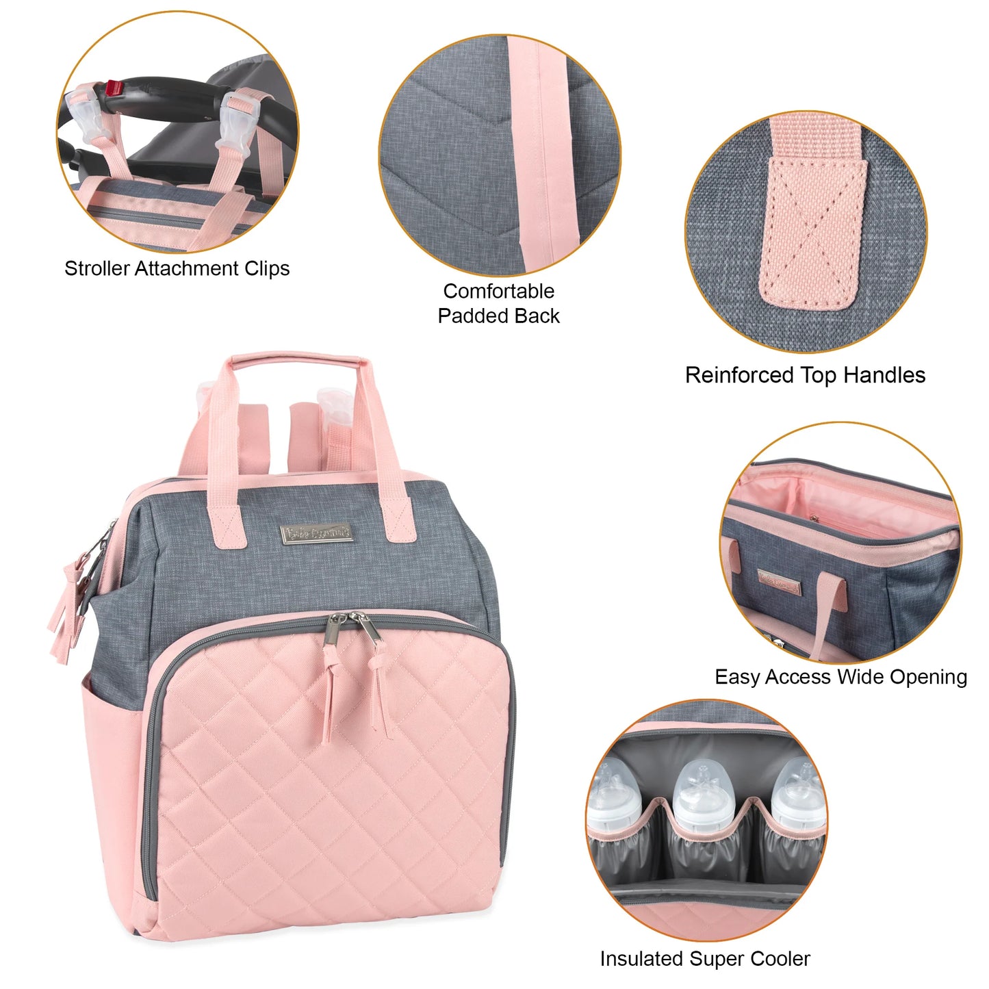 Baby Essentials Two-Tone Wide Opening Diaper Bag Backpack with Changing Pad and Stroller Straps