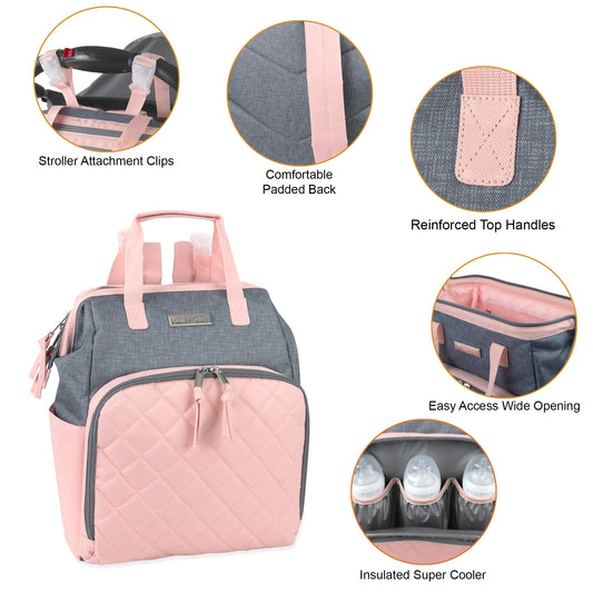 Baby Essentials Two-Tone Wide Opening Diaper Bag Backpack with Changing Pad and Stroller Straps