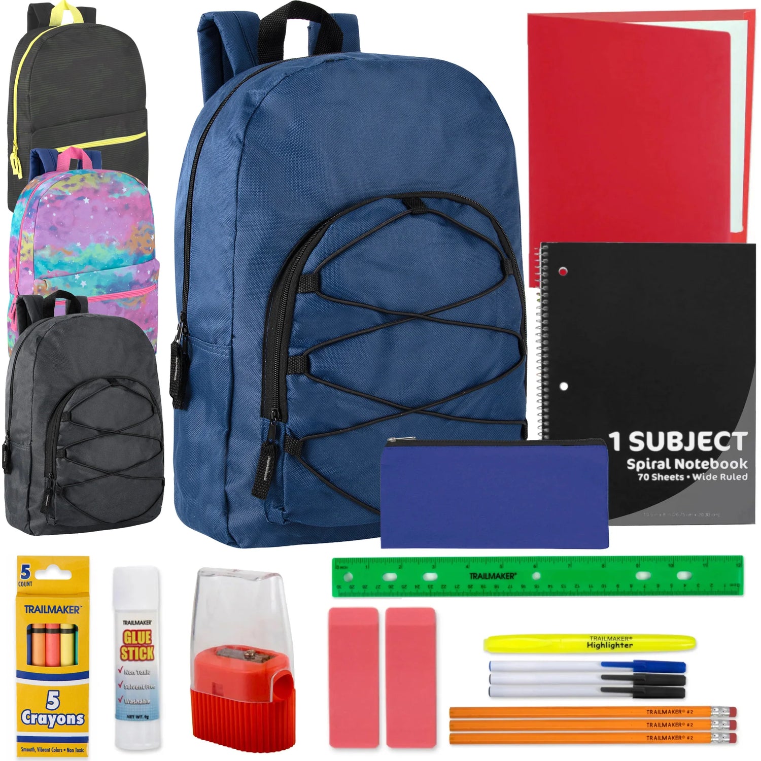 18-Inch Dome Backpack with 20-Piece School Supplies Kit - 4 Colors