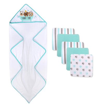 6 Piece Hooded Bath Towel & Wash Cloth Baby Bath Sets - Puppy Tubby Theme