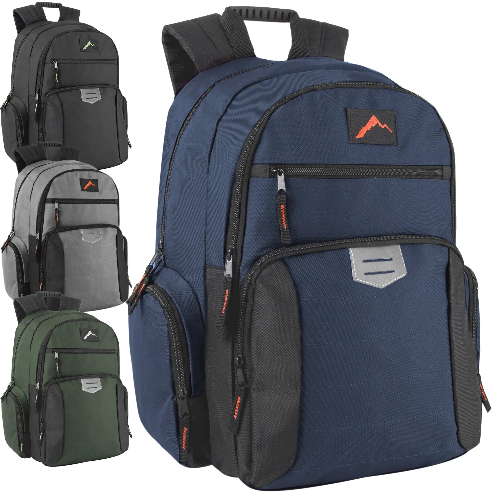 18-Inch Reflective Multi Pocket Backpack with Laptop Section - 4 Dark Colors