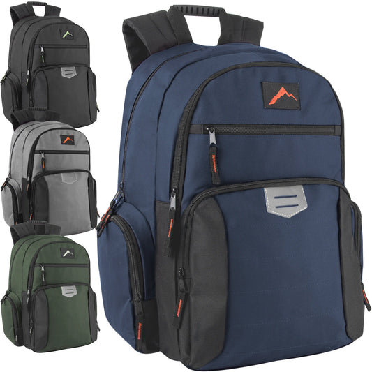 18-Inch Reflective Multi Pocket Backpack with Laptop Section - 4 Dark Colors