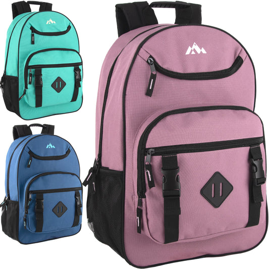 18 Inch Double Buckle Backpack with Laptop Section - 3 Colors