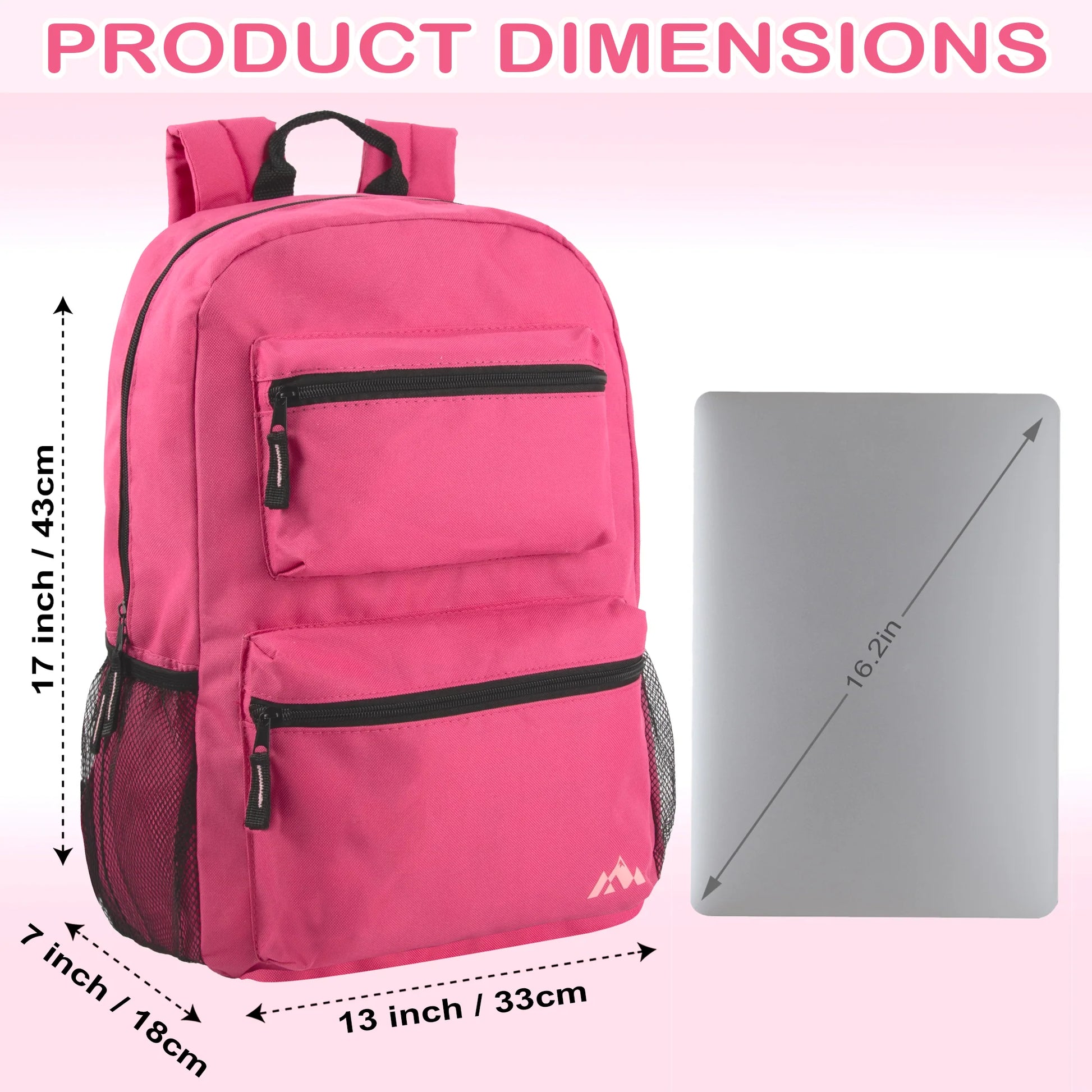 17 Inch Double Front Pocket Backpack - 3 Pastel Colors