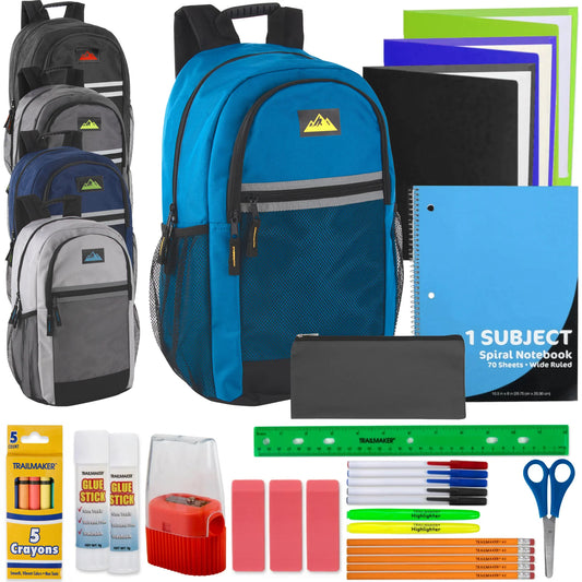 18-Inch Multi-Pocket Reflective Backpack with 30-Piece School Supply Kit - 5 Colors