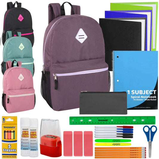 19-Inch Side Pocket Backpack with 30-Piece School Supply Kit - Girls