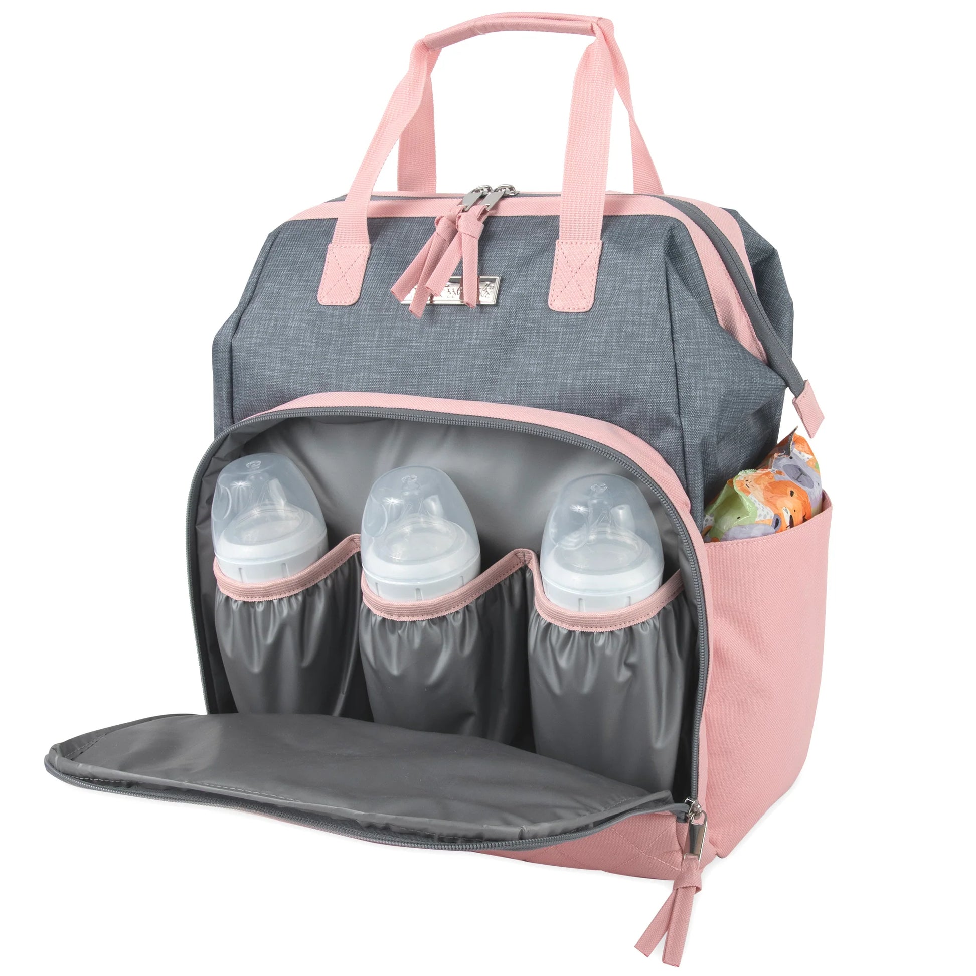 Baby Essentials Two-Tone Wide Opening Diaper Bag Backpack with Changing Pad and Stroller Straps