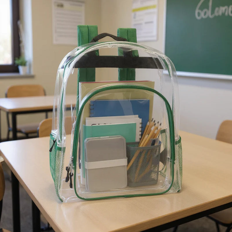 Deluxe 17 Inch Clear Backpack with Side Pockets