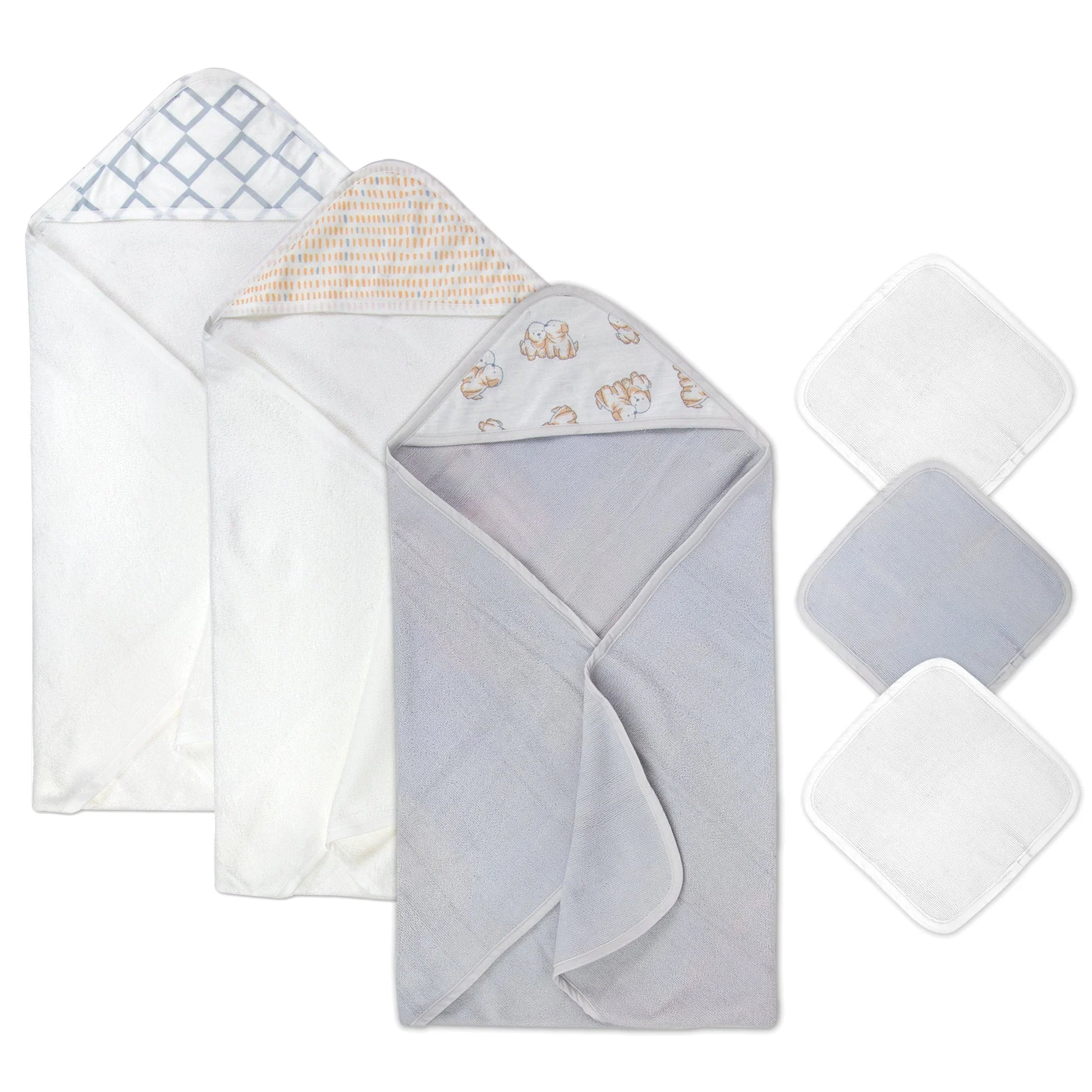 6-Piece Baby Bath Set with Hooded Bath Towel & Wash Cloth - Puppy Theme