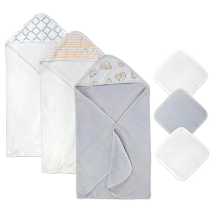 6-Piece Baby Bath Set with Hooded Bath Towel & Wash Cloth - Puppy Theme