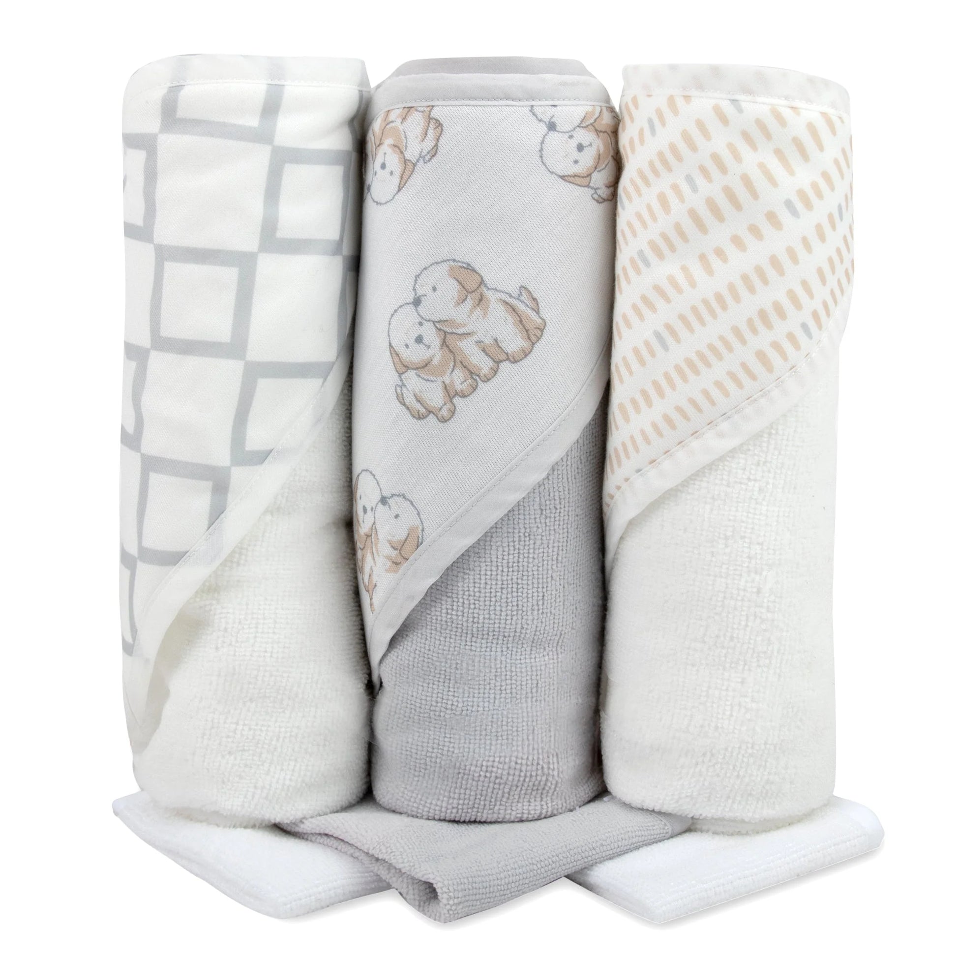6-Piece Baby Bath Set with Hooded Bath Towel & Wash Cloth - Puppy Theme