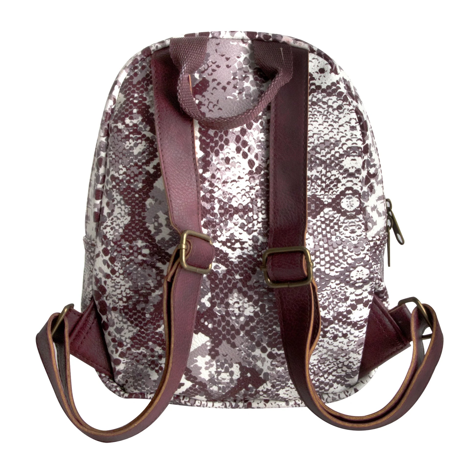 Mini Backpack 10 Inch Snake Skin Vinyl with Front Zipper Pocket