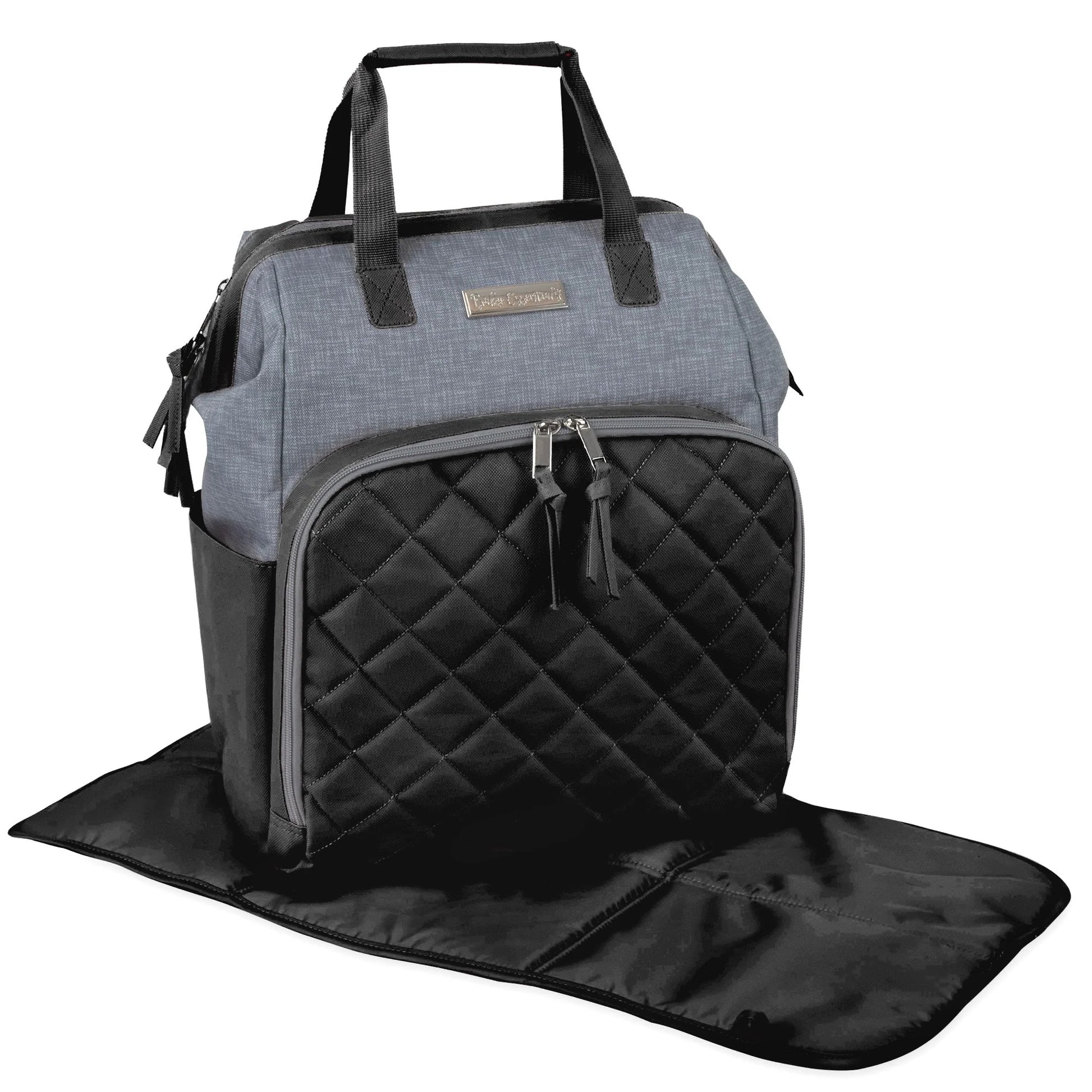 Baby Essentials Quilted Diaper Bag Backpack W Changing Pad - Black & Grey