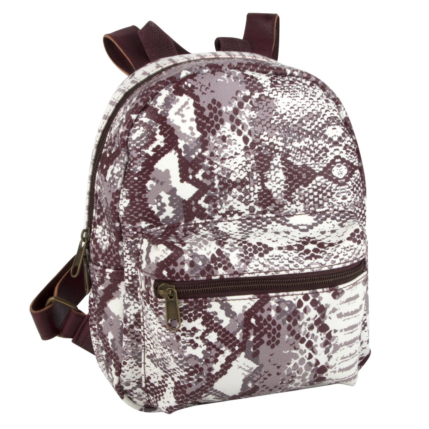 Mini Backpack 10 Inch Snake Skin Vinyl with Front Zipper Pocket