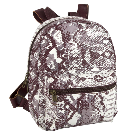 Mini Backpack 10 Inch Snake Skin Vinyl with Front Zipper Pocket