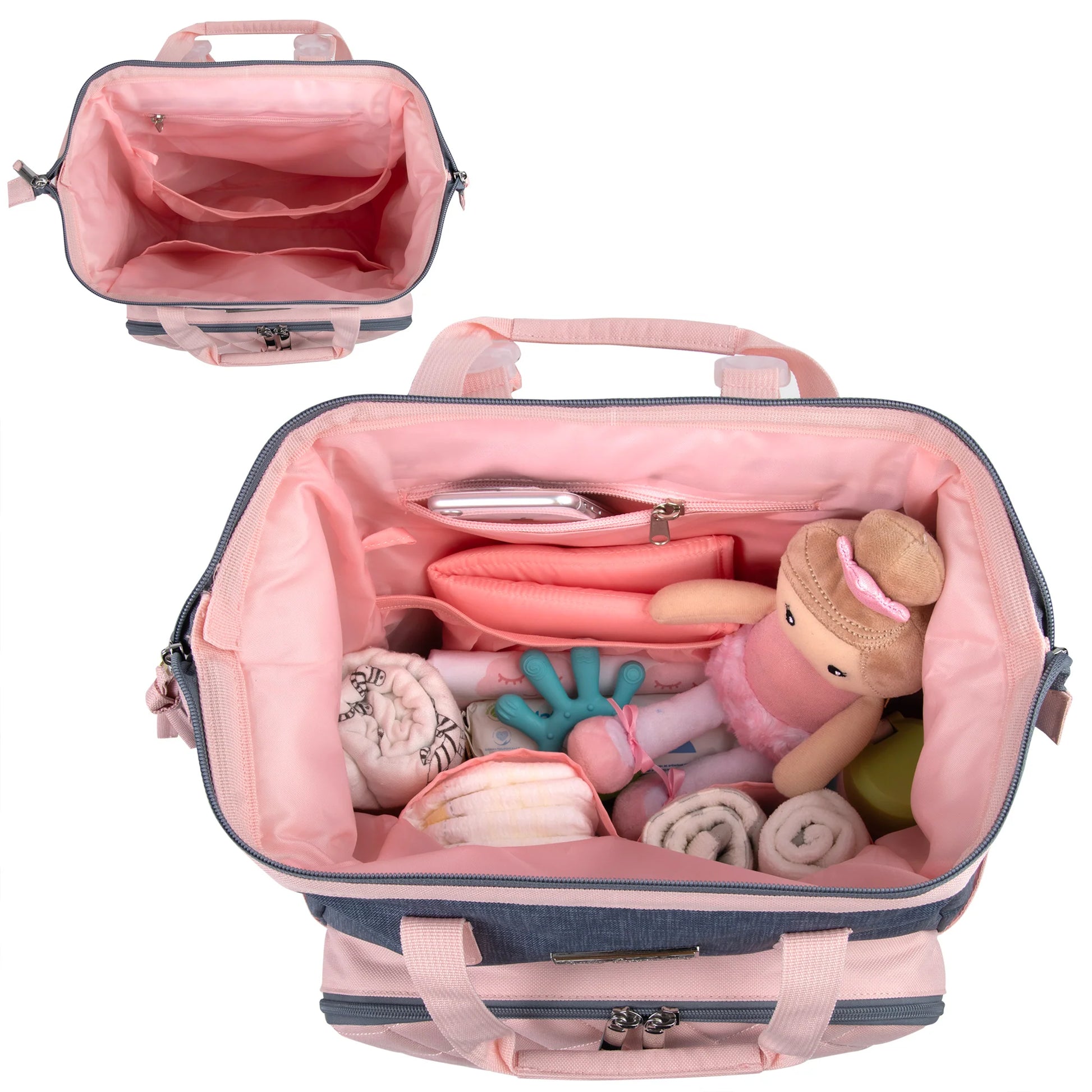 Baby Essentials Two-Tone Wide Opening Diaper Bag Backpack with Changing Pad and Stroller Straps