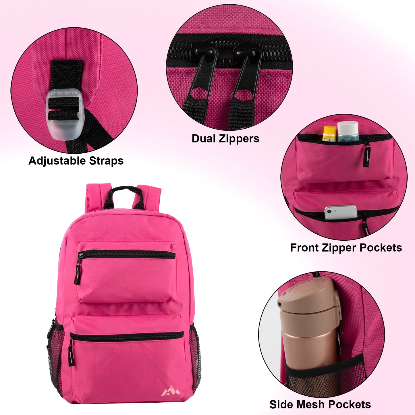 17 Inch Double Front Pocket Backpack - 3 Pastel Colors