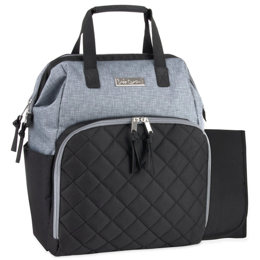 Baby Essentials Quilted Diaper Bag Backpack W Changing Pad - Black & Grey