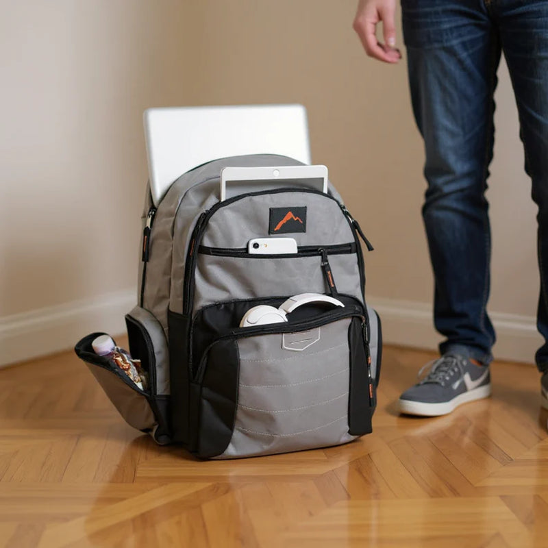 18-Inch Reflective Multi Pocket Backpack with Laptop Section - 4 Dark Colors