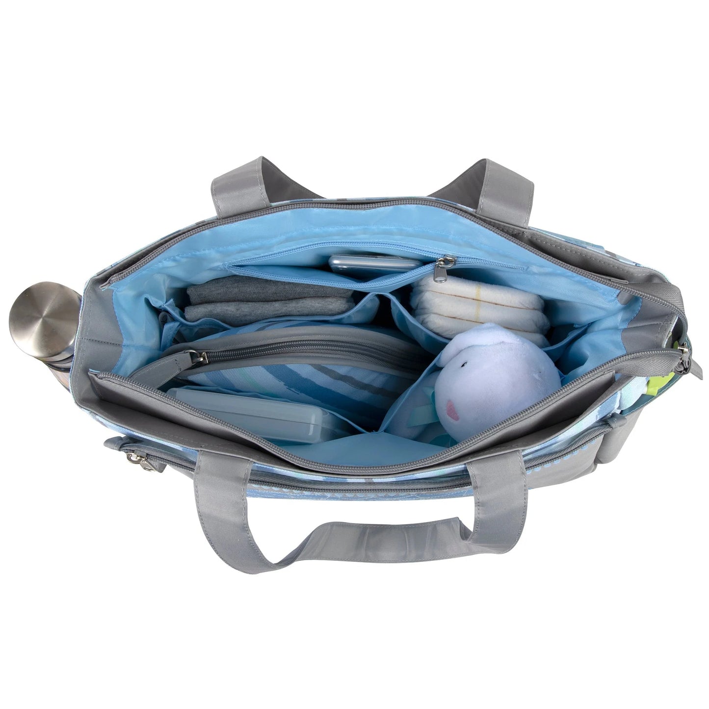 Baby Essentials Diaper Bag Tote 5-Piece Set - Blue Rainbow Themed