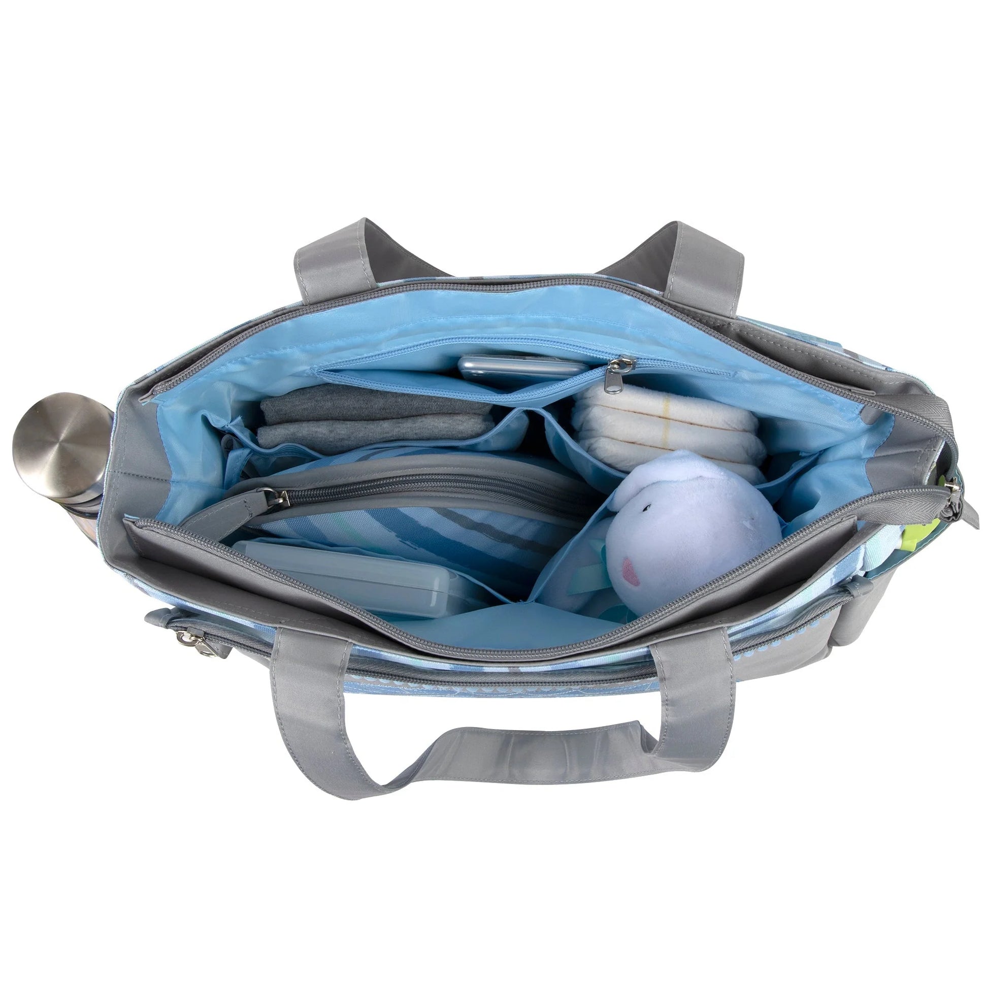 Baby Essentials Diaper Bag Tote 5-Piece Set - Blue Rainbow Themed