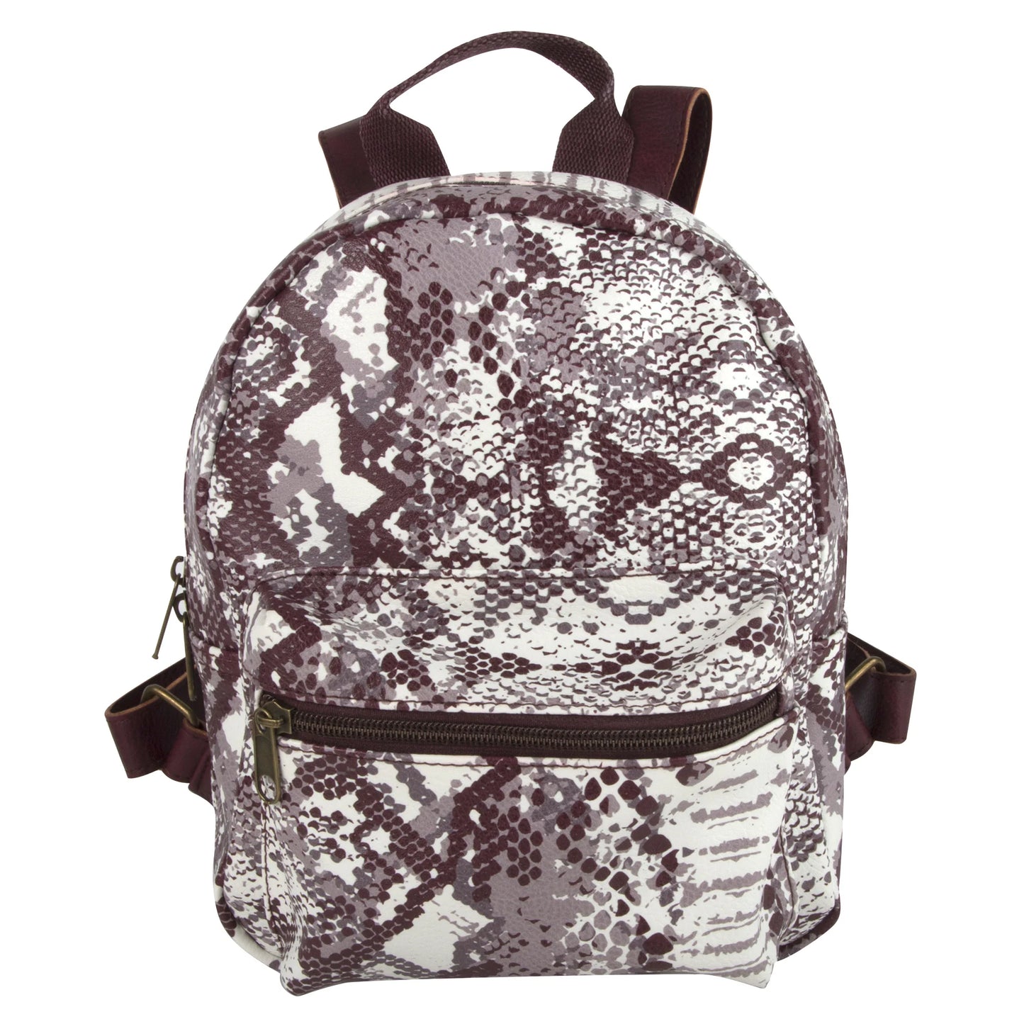 Mini Backpack 10 Inch Snake Skin Vinyl with Front Zipper Pocket