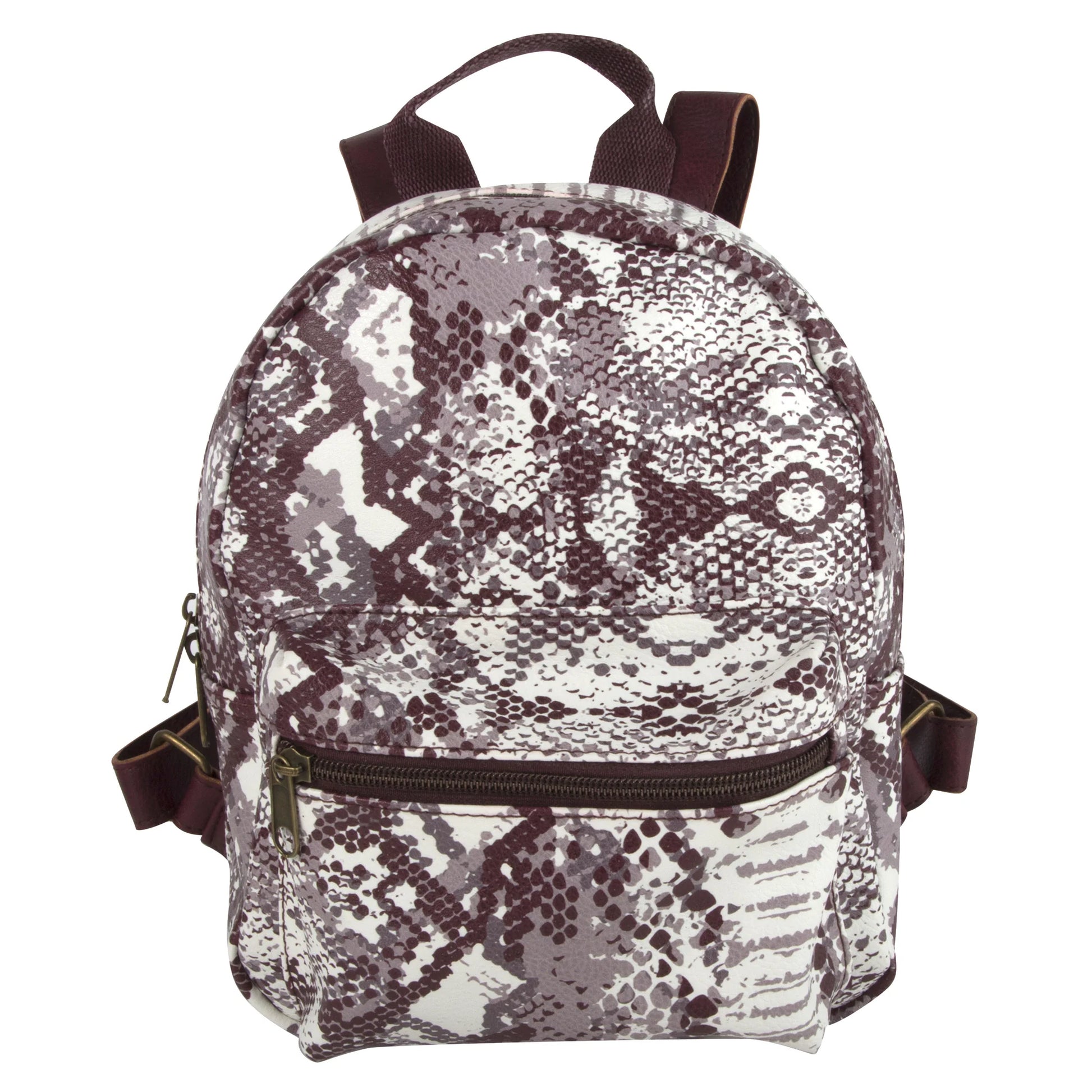 Mini Backpack 10 Inch Snake Skin Vinyl with Front Zipper Pocket