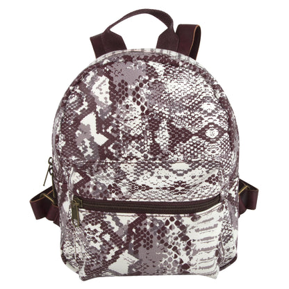 Mini Backpack 10 Inch Snake Skin Vinyl with Front Zipper Pocket