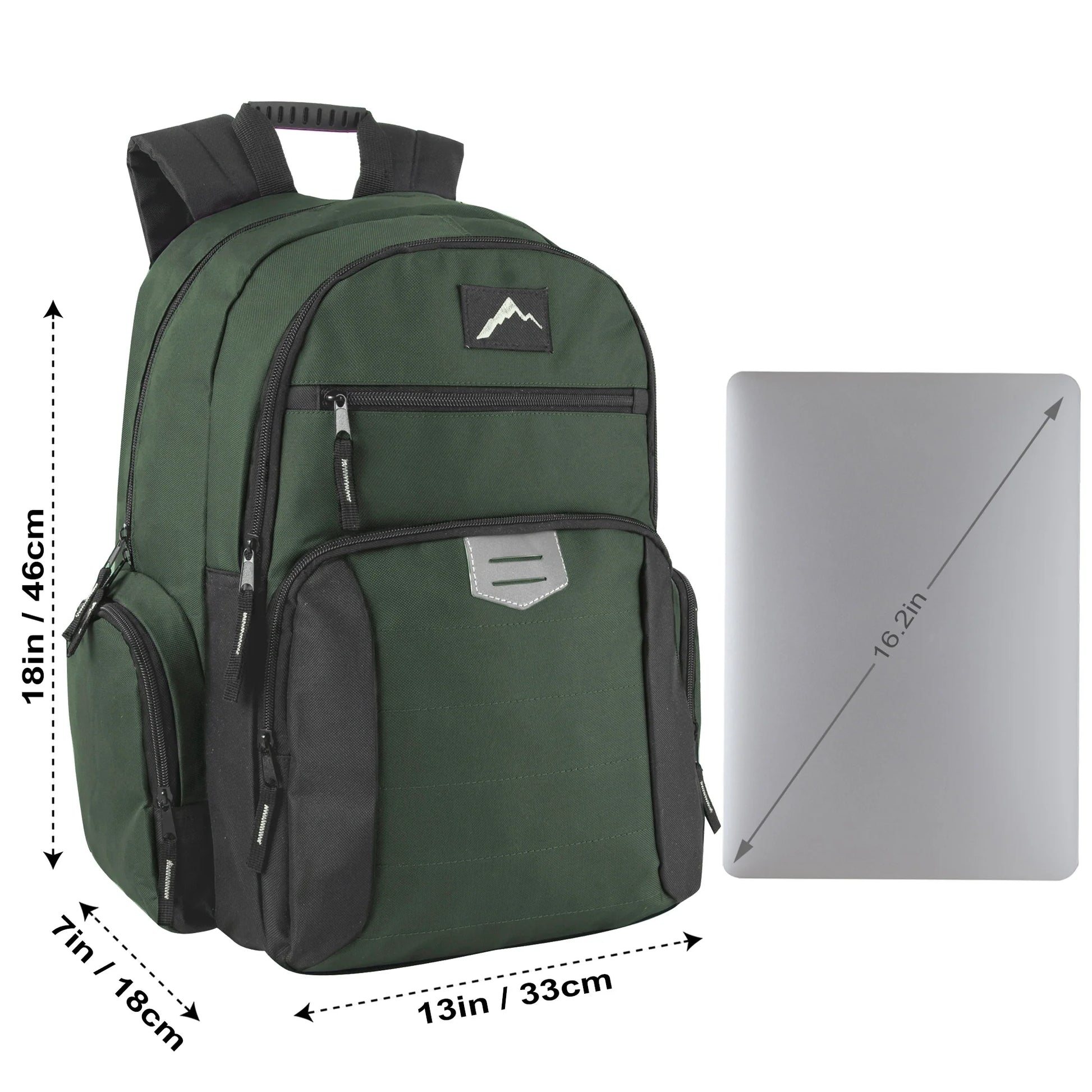 18-Inch Reflective Multi Pocket Backpack with Laptop Section - 4 Dark Colors
