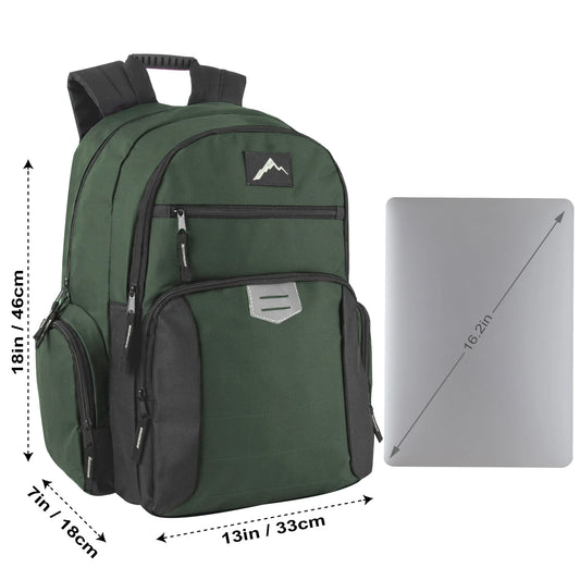 18-Inch Reflective Multi Pocket Backpack with Laptop Section - 4 Dark Colors