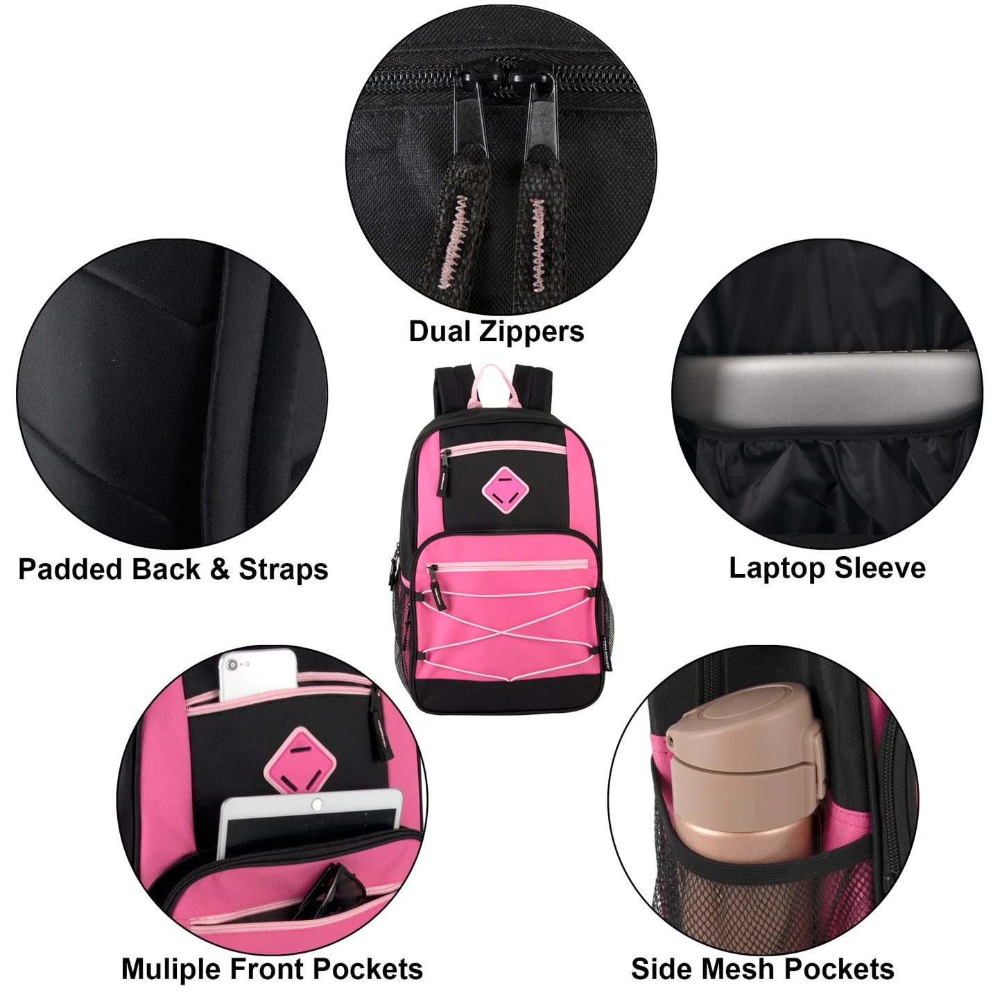 19 Inch Dome Bungee Backpack with Laptop Section - Girls Assortment