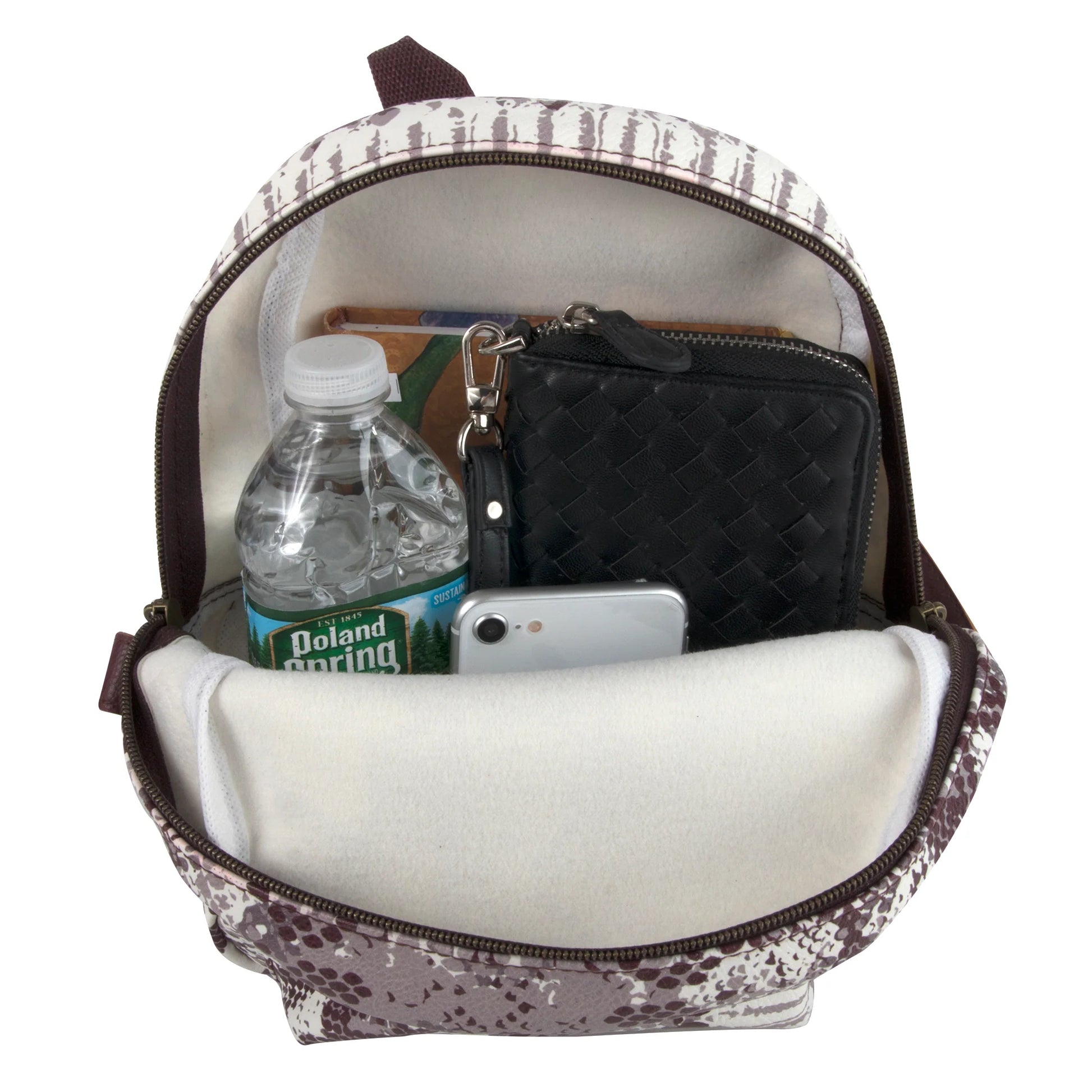 Mini Backpack 10 Inch Snake Skin Vinyl with Front Zipper Pocket