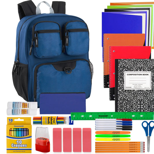 18-Inch Multi Function Backpack with 45-Piece School Supply Kit - Navy