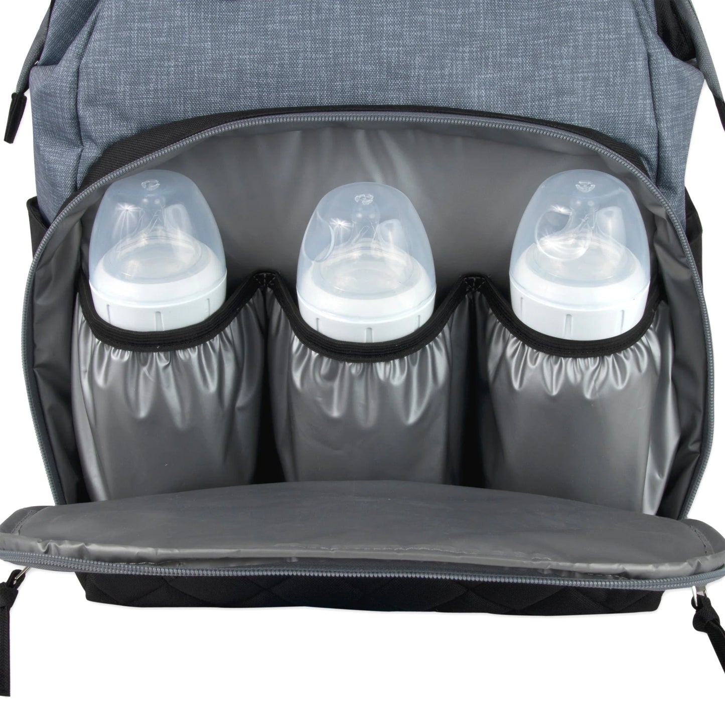 Baby Essentials Quilted Diaper Bag Backpack W Changing Pad - Black & Grey