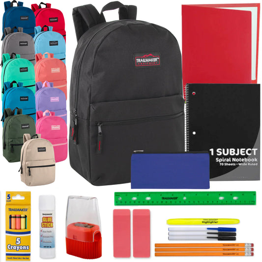 17-Inch Classic Backpack with 20-Piece School Supply Kit - 12 Colors