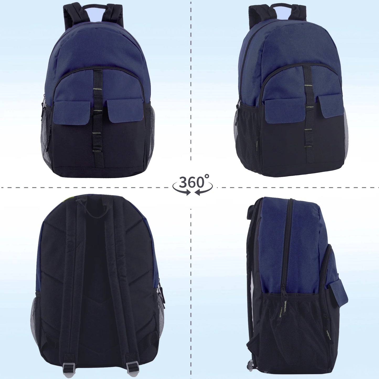 18 Inch Double Flap Daisy Chain Backpack - 3 Dark Colors