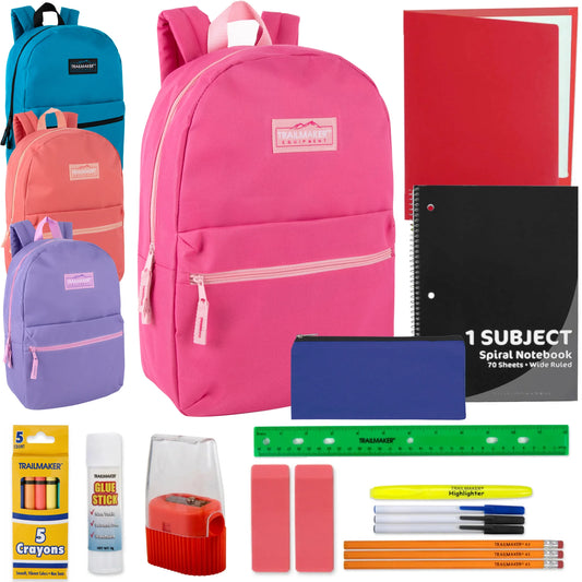 17-Inch Classic Backpack with 20-Piece School Supply Kit - Girls Colors