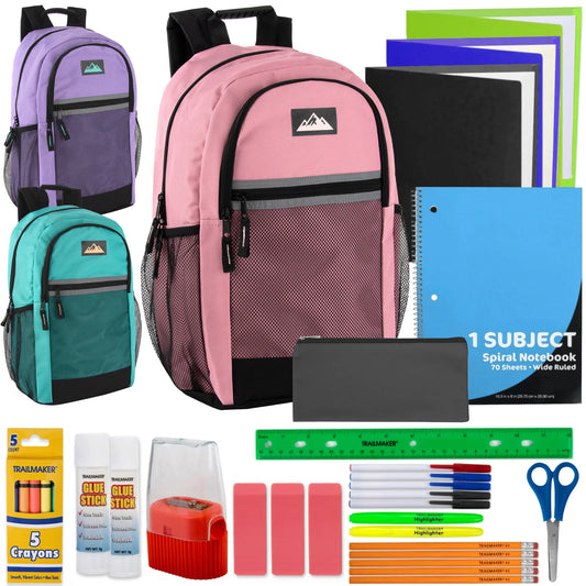 18" Multi-Pocket Reflective Backpack with 30-Piece School Supply Kit - Girls