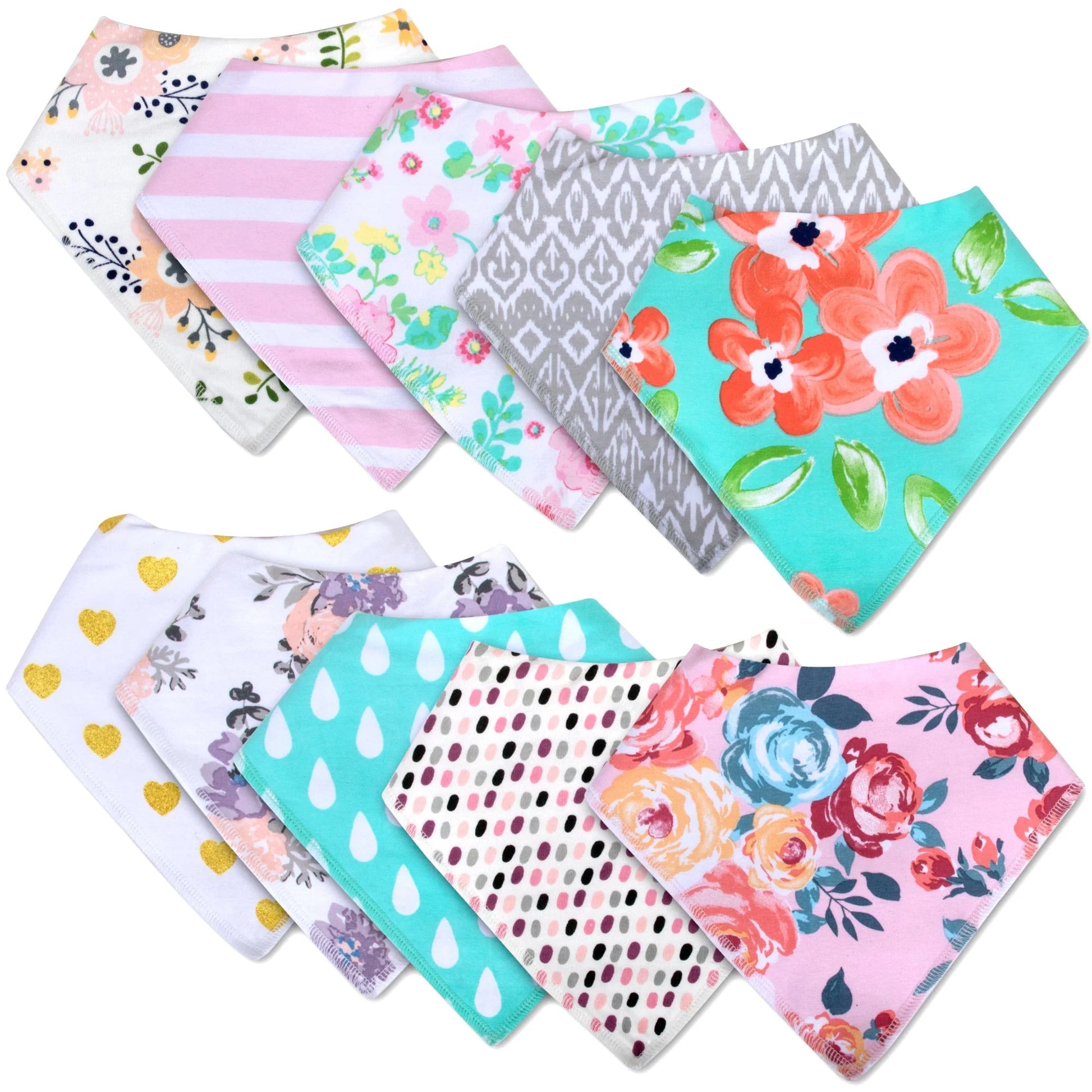10-Pack Baby Bandana Bibs - Girls