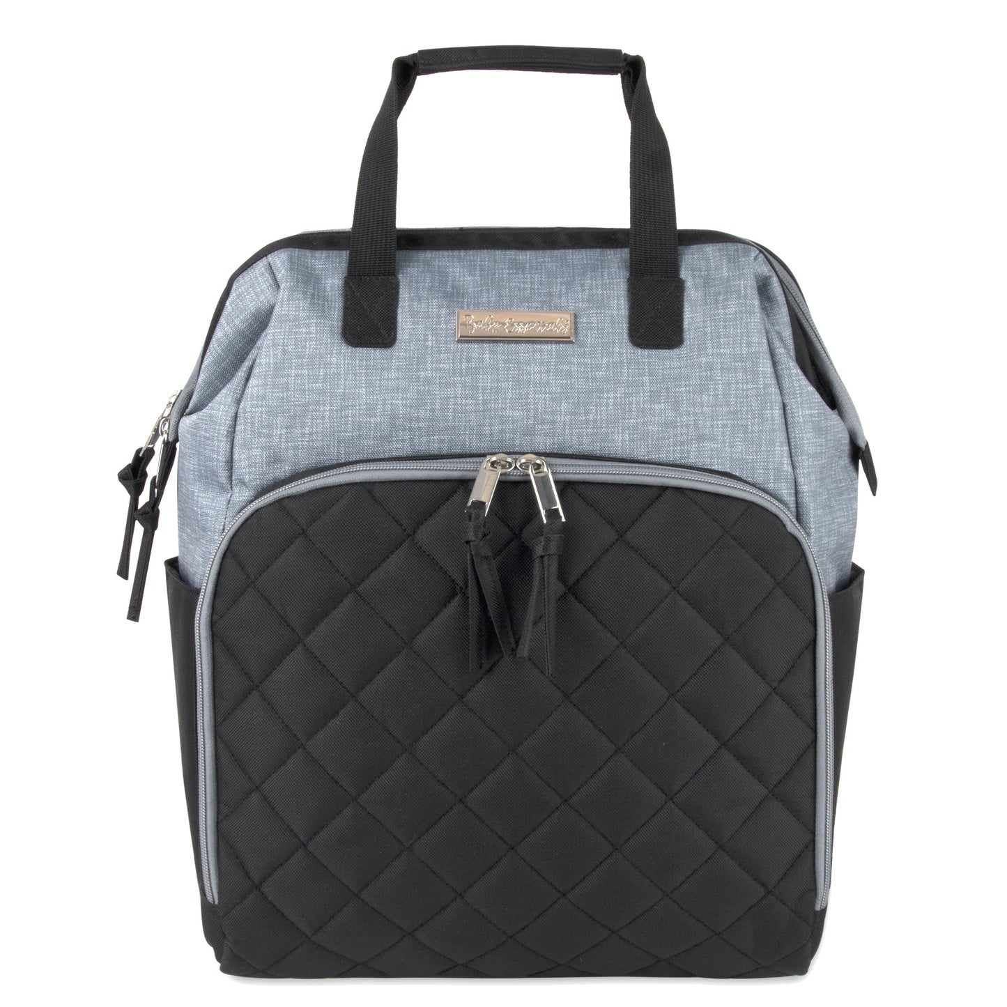 Baby Essentials Quilted Diaper Bag Backpack W Changing Pad - Black & Grey
