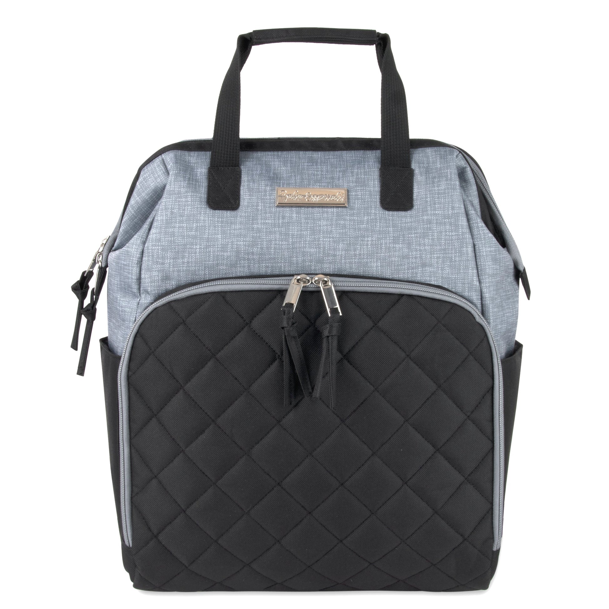 Baby Essentials Quilted Diaper Bag Backpack W Changing Pad - Black & Grey
