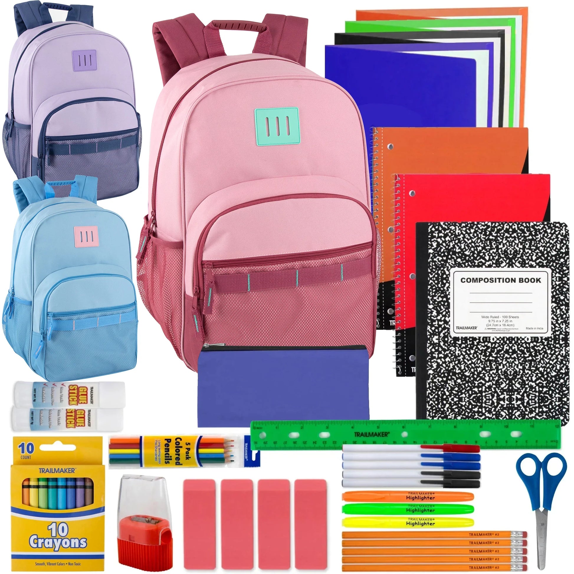 Trailmaker 18-Inch Daisy Chain Two-Tone Backpack with 45-Piece School Supply Kit - Girls